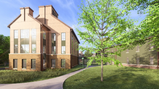 A rendering of a building at Cold Spring Harbor Laboratory